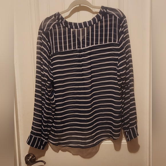 Sheer navy and white striped blouse by A.n.a - Picture 3 of 5